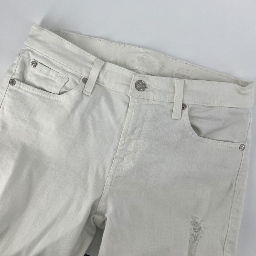7 For‎ All Mankind White Distressed Raw Hem Ankle Skinny Jeans Women's Size 27